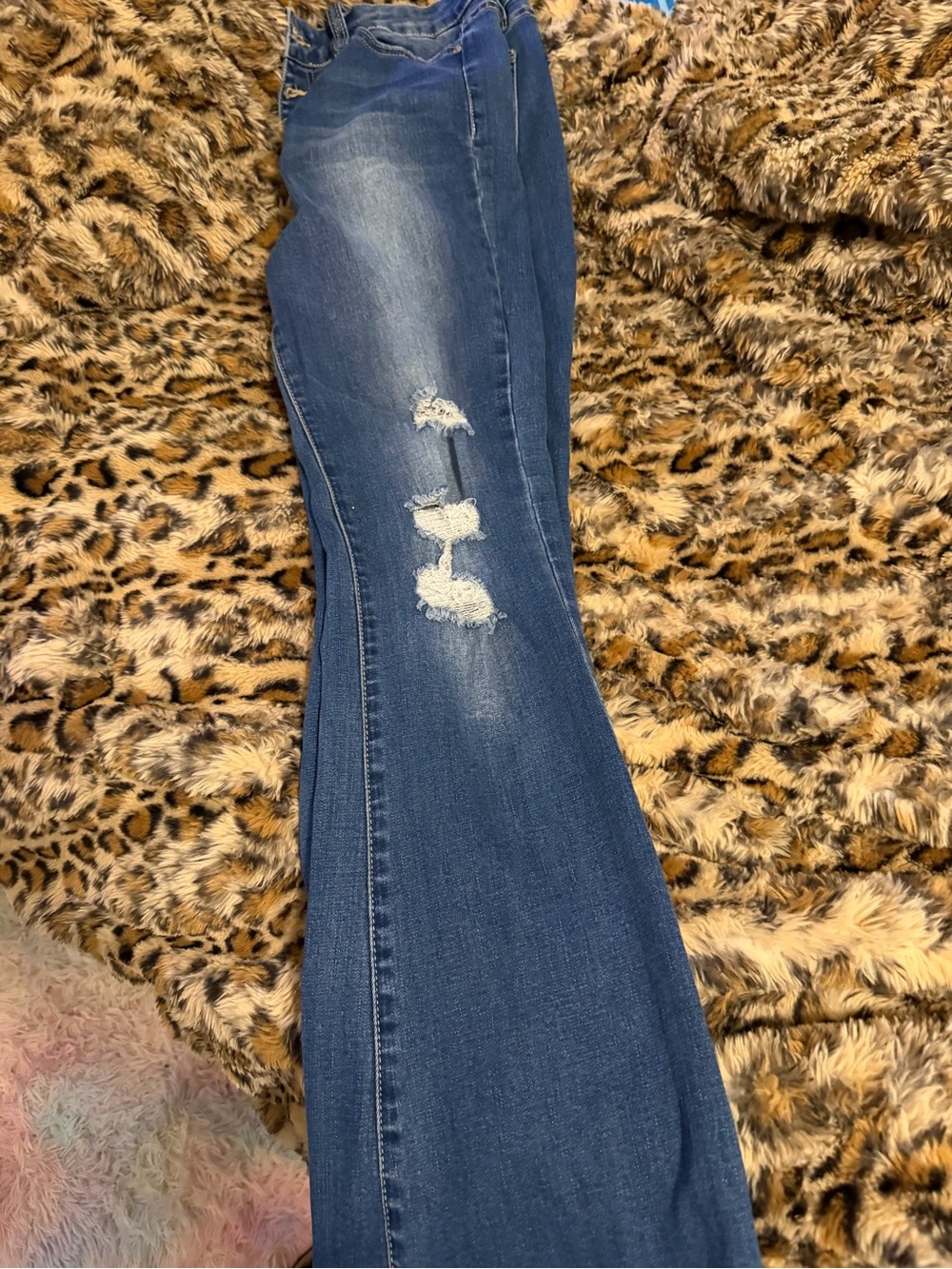 Distressed Dark Blue Flare Jeans for Women